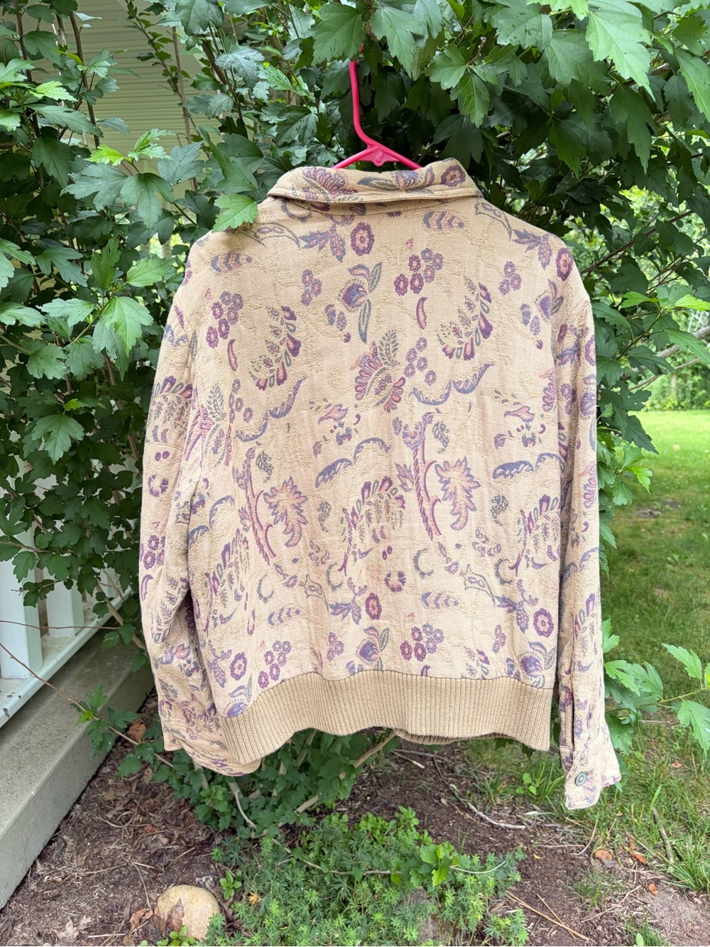 J. Jill Tan Bomber Jacket with Purple Floral Print - Picture 2 of 4
